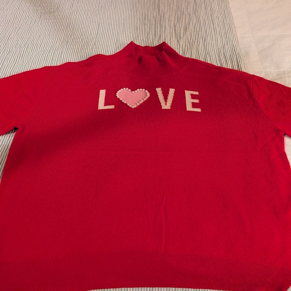 CASHMERE red 'love', Pink Heart With Faux Pearl Studs Sweater XL Charter Club - Picture 2 of 5